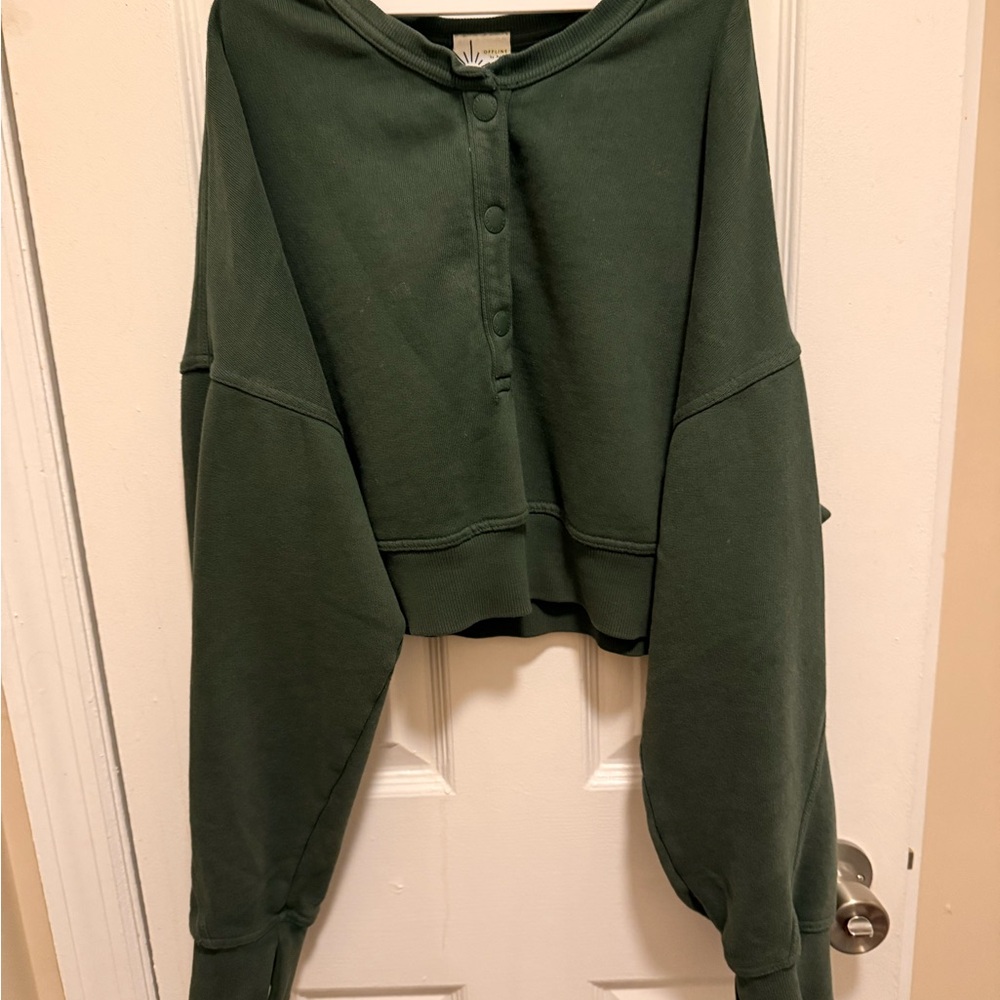 “Offline” by Aerie (American Eagle) Forest Green Crop Sweatshirt